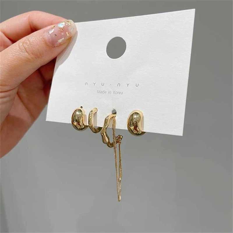 4PCS/SET New Design Gold Color Silver Plated Geometric Irregular Tassel Chains Clip Earrings for Women Non Pierced Ear Cuff 2023X240913