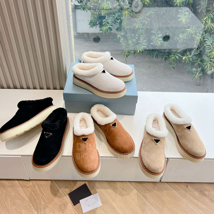 Top Quality Fashion Suede Platform Fur Fluffy Furry Slip On Warm Wool Snow Shearg Loafers Designer Winter Shoes With Box Factory