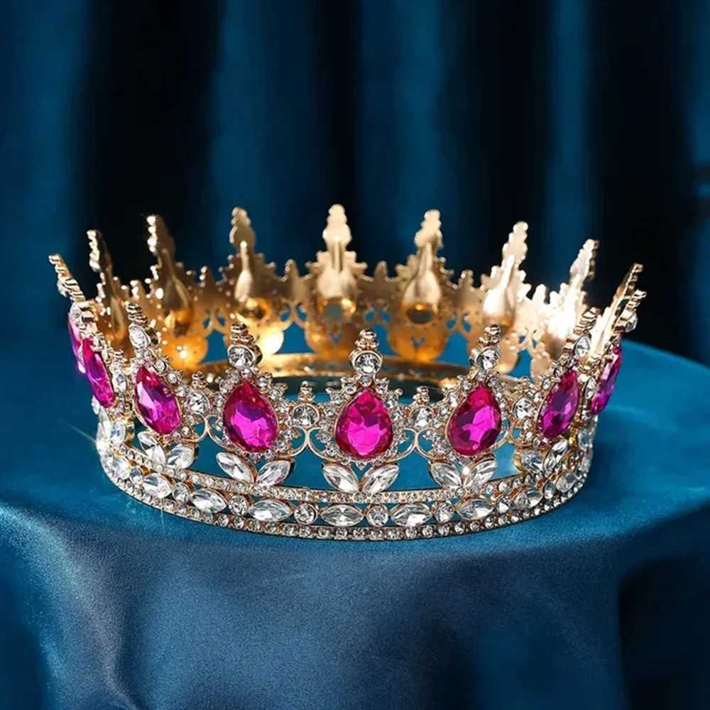 Crystal Vintage Bridal European Princess Tiara Round Baroque Pageant Crowns Full Crown Queen King Tiara Diadems Hair AccessoriesX240913