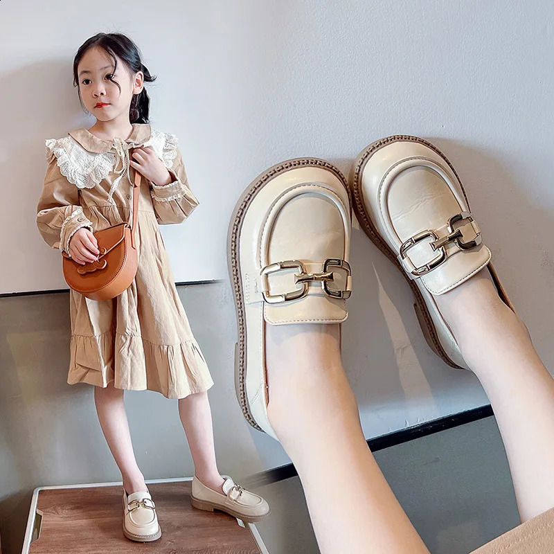 Children Girls Leather Shoes Spring and Autumn Simple Slip-on Round-toe School Shoes Loafers Flats Moccasins Classic Formal 240913