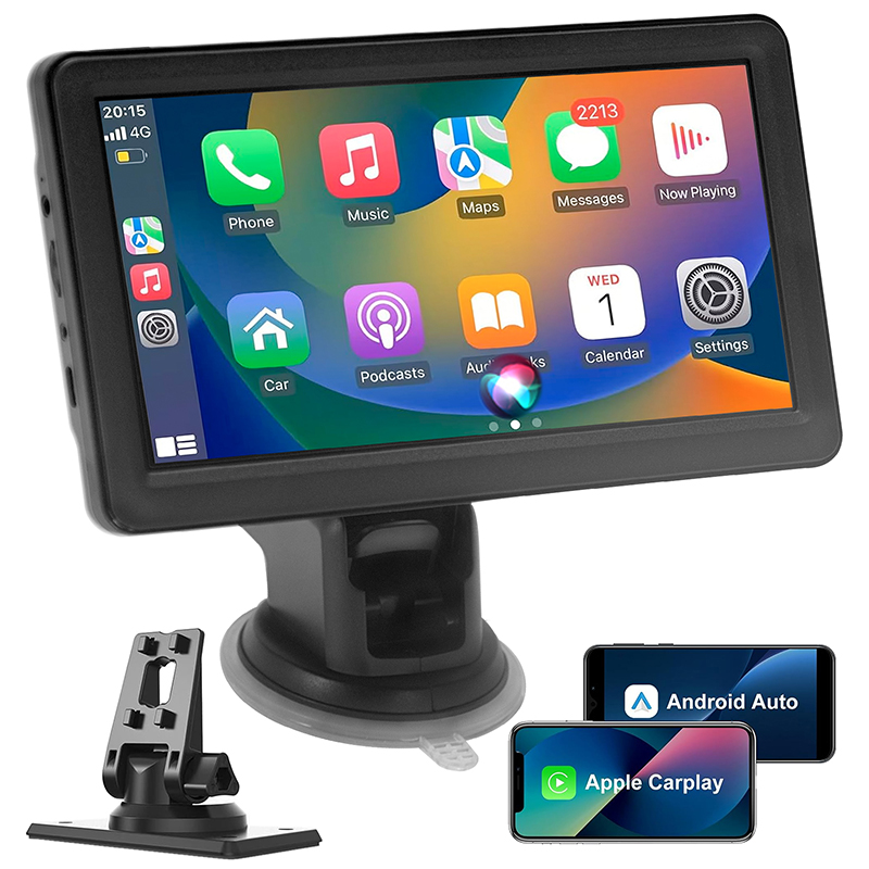 HD 7 inch Portable Wireless CarPlay Screen Car Apple Carplay & Android Auto, Mirror Link/Bluetooth/GPS Navigation/Voice Control/TF Card/AUX for All Ve