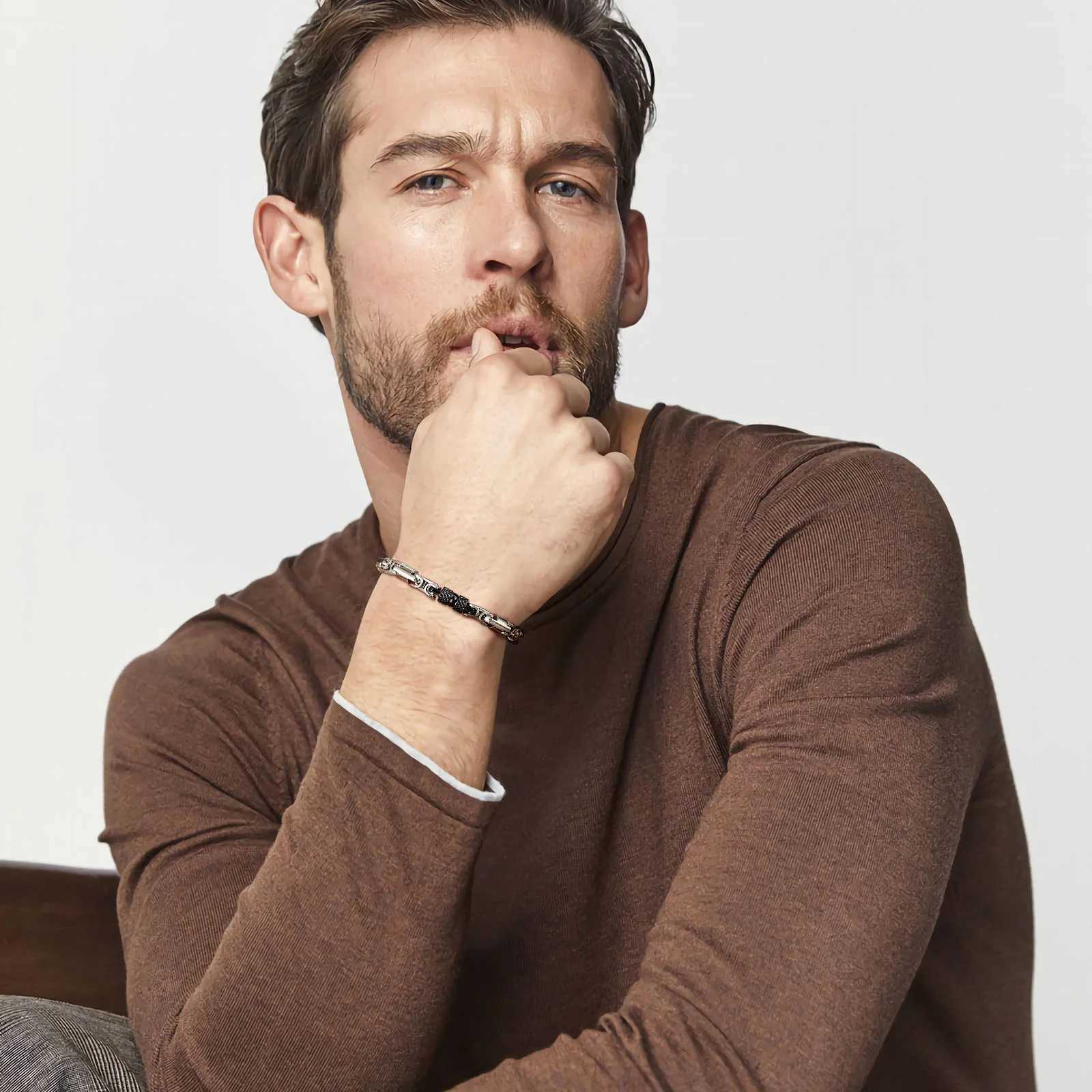 Vnox 6mm Cool Byzantine Bracelets for Men Boys Black Silver Color Stainless Steel Link Chain WristbandPunk Rock Hiphop JewelryX240913