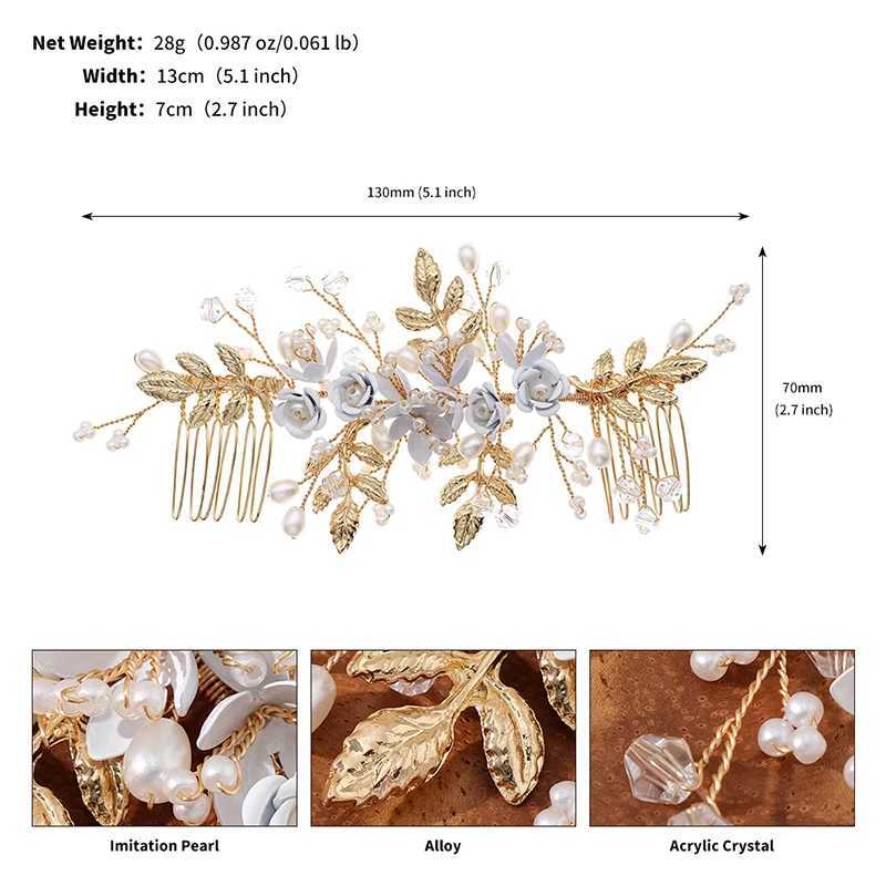 Miallo Gold Handmade Delicate Flower Pearl Hair Comb Crystal Beaded Bridal Headpiece Wedding Jewellery Hair AccessoriesX240913