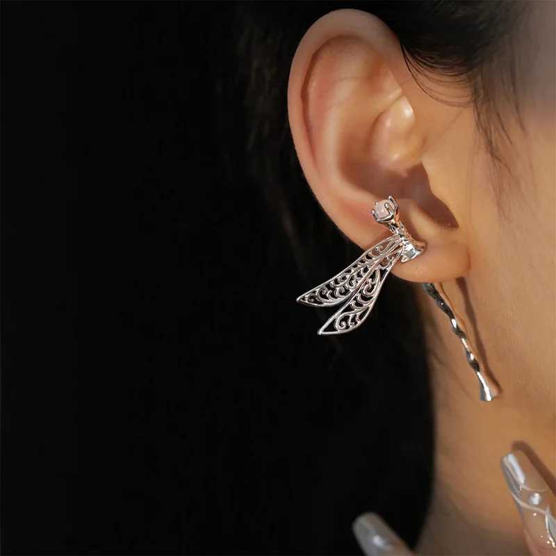 VENTFILLE 925 Sterling Silver Dragonfly Wing Crystal Ear Clip Earring for Women Girl Design Hollowed Out Jewelry Gift WholesaleX240913