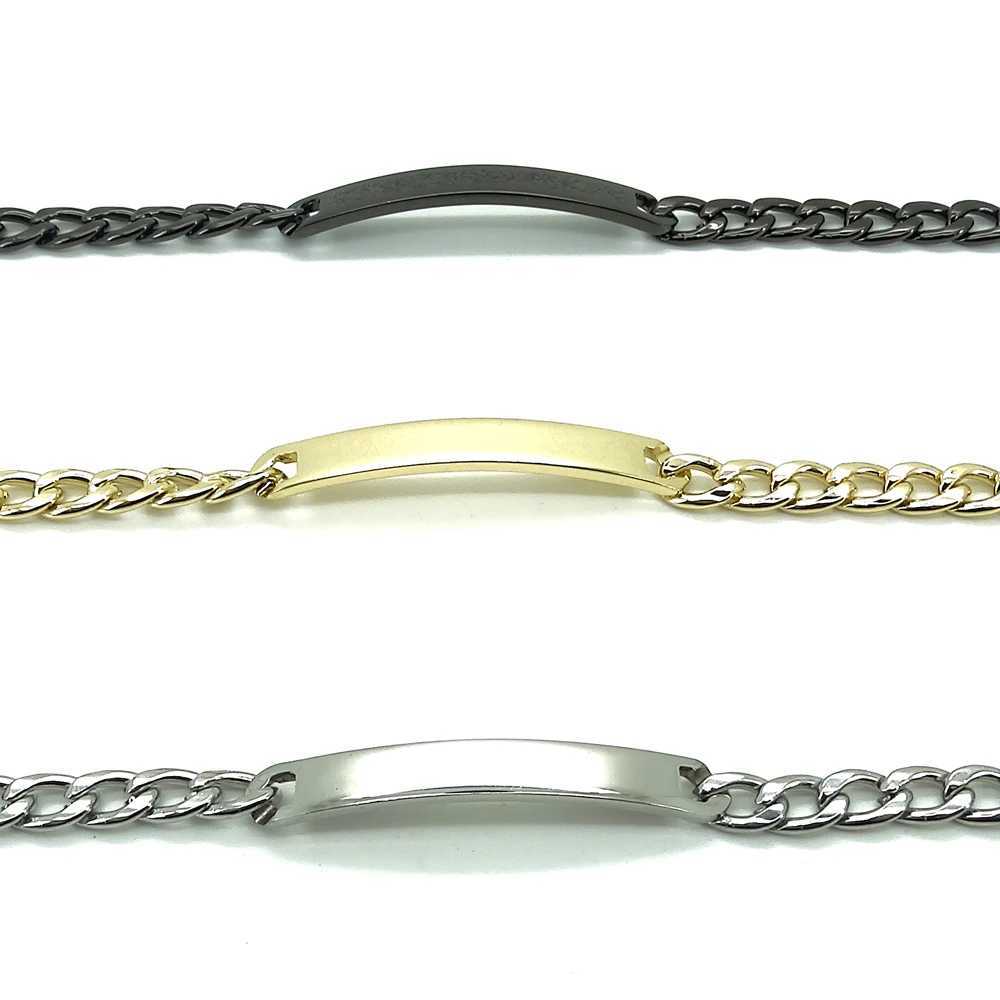 Gold Silver Black Color Stainless Steel Bracelet 6MM Smooth ID Bar 8 Curb Cuban Link 20cm for Men Women Jewelry WaterproofX240913
