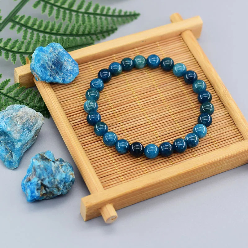 Original Reiki Blue Apatite Beads Bracelets Men Women Natural Stone Blood Circulation Stimulate Enthusiasm Health Care Jewelry 240906