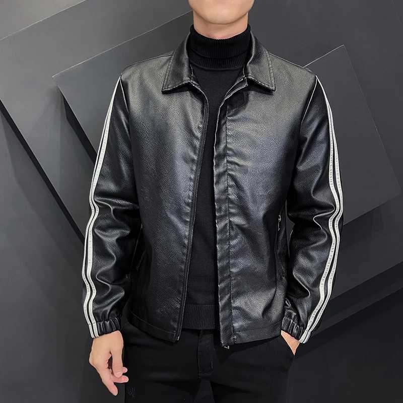 Brand Clothing Men Leather Jacket Plus Size S-4XL Black Brown Mens Lapel Coats Leather Biker Jackets Motorcycle Leather JacketX240913