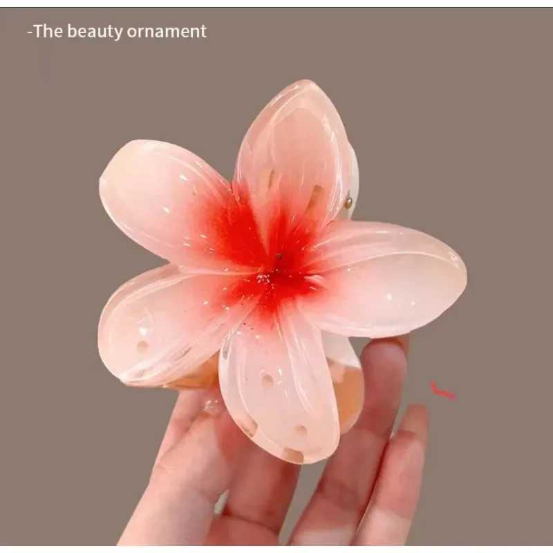 8CM BOHO Gradient Large Flower Acrylic Hair Clip For Women Sweet Hair Claws Crab Clamp Barrettes Hawaiian Headwear AccessoriesX2409