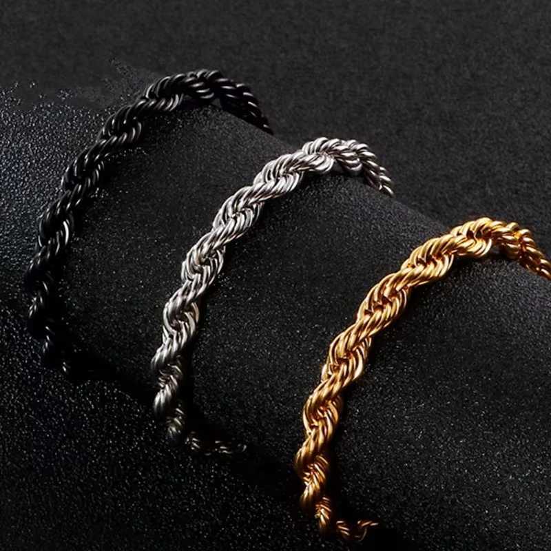 Twisted Singapore Link Chain Bracelet for Men Stainless Steel Black Hand Chain Bracelets Male Jewelry Gift WholesaleX240913