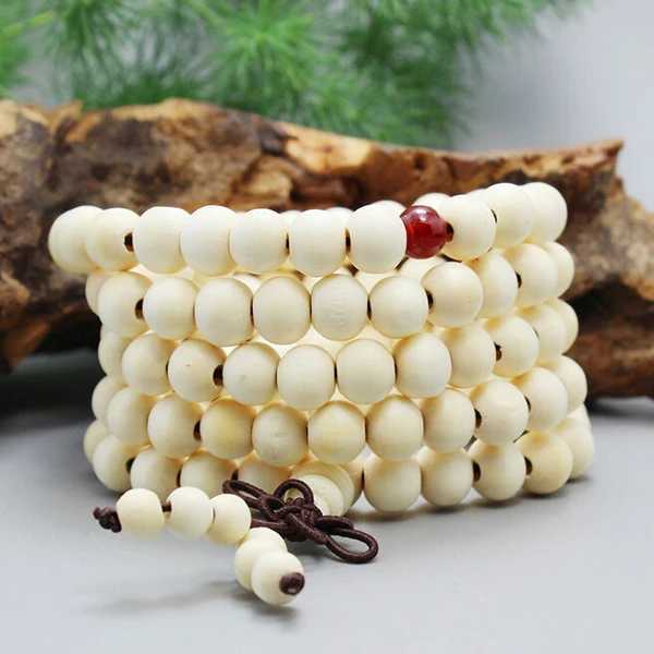 108 beads 8mm natural sandalwood Buddhist meditation bead bracelet mens prayer bead rose pendant decoration W240913