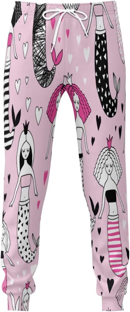 Sweatpants Mens Crown Mermaid Heart 3D Printed Patterned Pants Loose Lightweight Yoga For Workout Gym Running Sweat Trousers Y2K