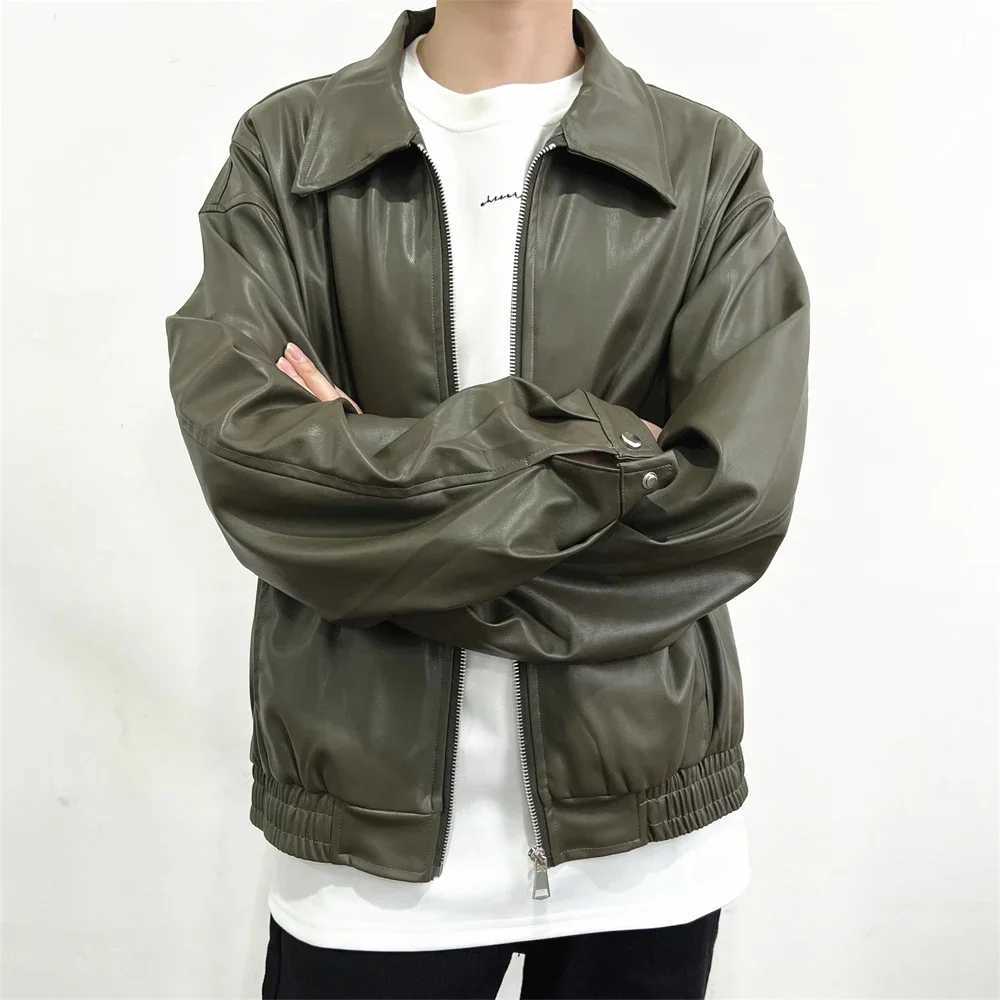 2024 Men Black Faux Leather Jacket Men Autumn Mens Hip Hop Jacket PU Leather Male Oversize Streetwear Korean Trend Jackets CoatsX240913