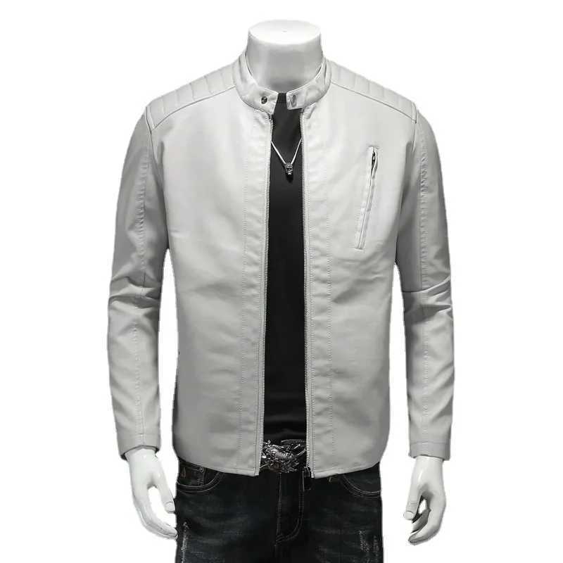 Winter Men White Large Size Stand Collar PU Leather Coat Boys Slim Fit Casual Motorcycle Wear Faux Leather Jacket Outerwear 5xlX240913