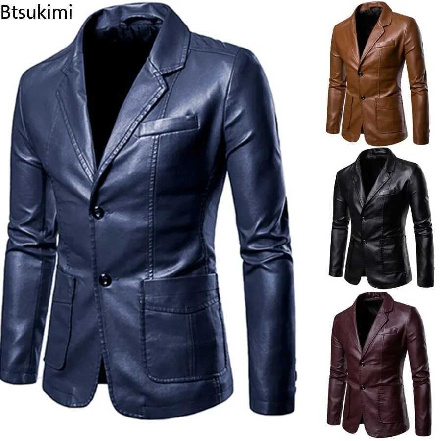 2024 Mens Leather Suits Jackets Blazers Slim Fashion Male PU Leather Overcoats Blazers Jackets Coats Oversized Leather JacketX240913