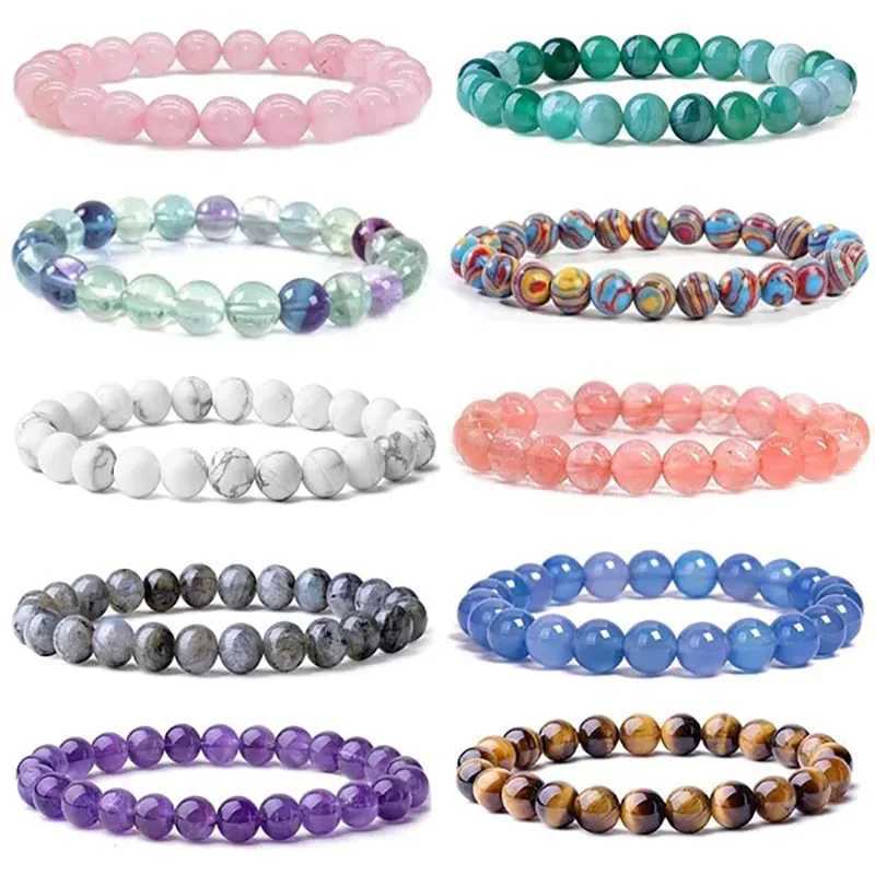 Mens Natural Stone Bracelet Natural Healing Energy Tiger Eye Bracelet Polishing 8MM Azul Bead Bracelet Elastic Pulsera W240913