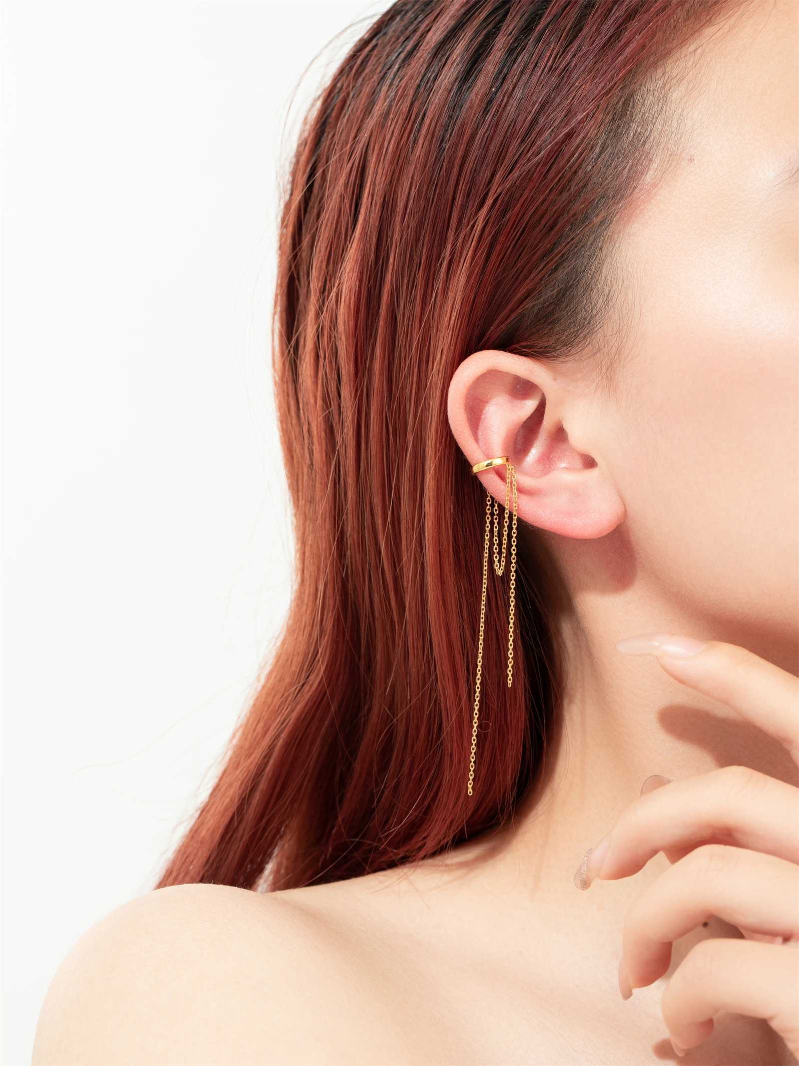 DPLAOPA 925 Sterling Silver Long Single Chain Earcuff Cuff No Piercing Clips 2024 Women Trend Fine Luxury Jewelry GiftX240913