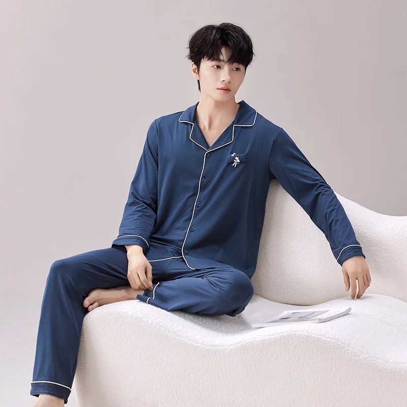 Winter Pajamas Set Men Button-Down Warm Pijamas Hombre Cotton Sleepwear Homeclothes PJ Blue Pyjama 2024 New Y240913
