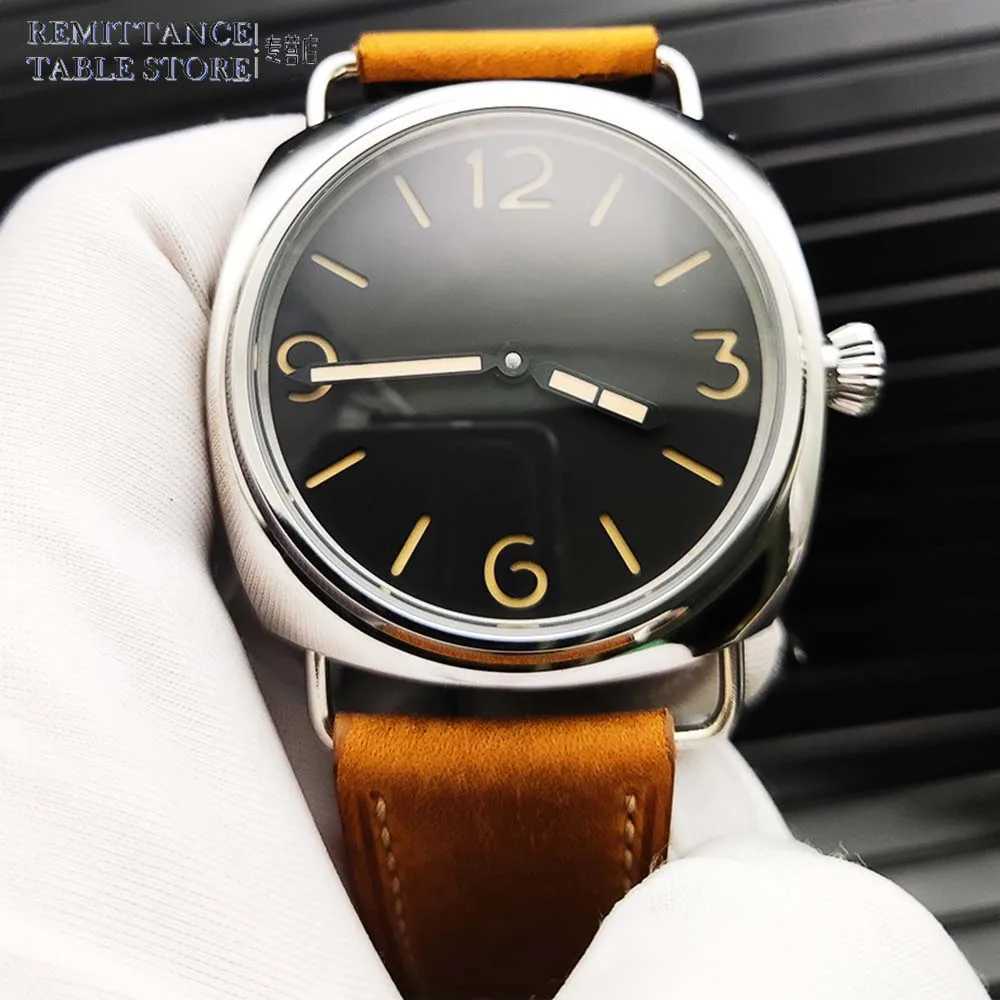 Wristwatches 45mm Mens Vintage Pilot ST3600-1 Hand-Wound Mechanical ment Luminous Sterile Dial Green Strap Mens Q240903