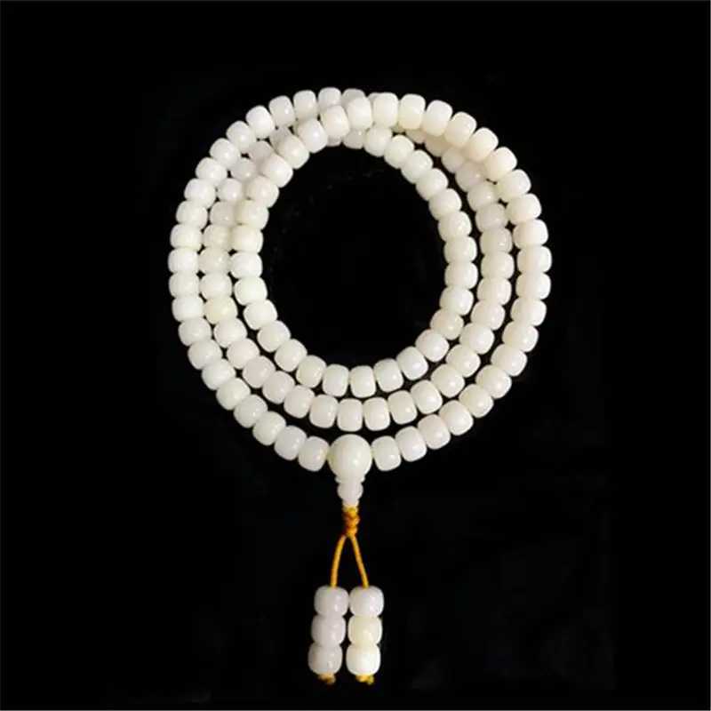 108 beads of natural white bodhi bucket prayer beads mala amulet palm bodhi meditation chain BRO658 W240913