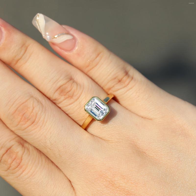 Cluster Rings 1ct 2ct 3ct Emerald Cut Moissanite Ring 925 Sterling Silver Engagement Solitaire For Woman Gold Plated Anniversary Gifts