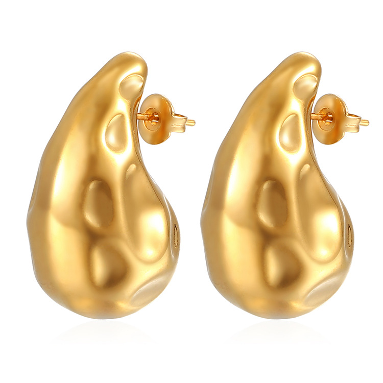 18k Gold Woman Water Drop Stud Earrings Chunky Charm Shiny Hollow Designer Jewelry Tarnish Free Stainless Steel Gold Earring Girls Gift Fashion Luxury