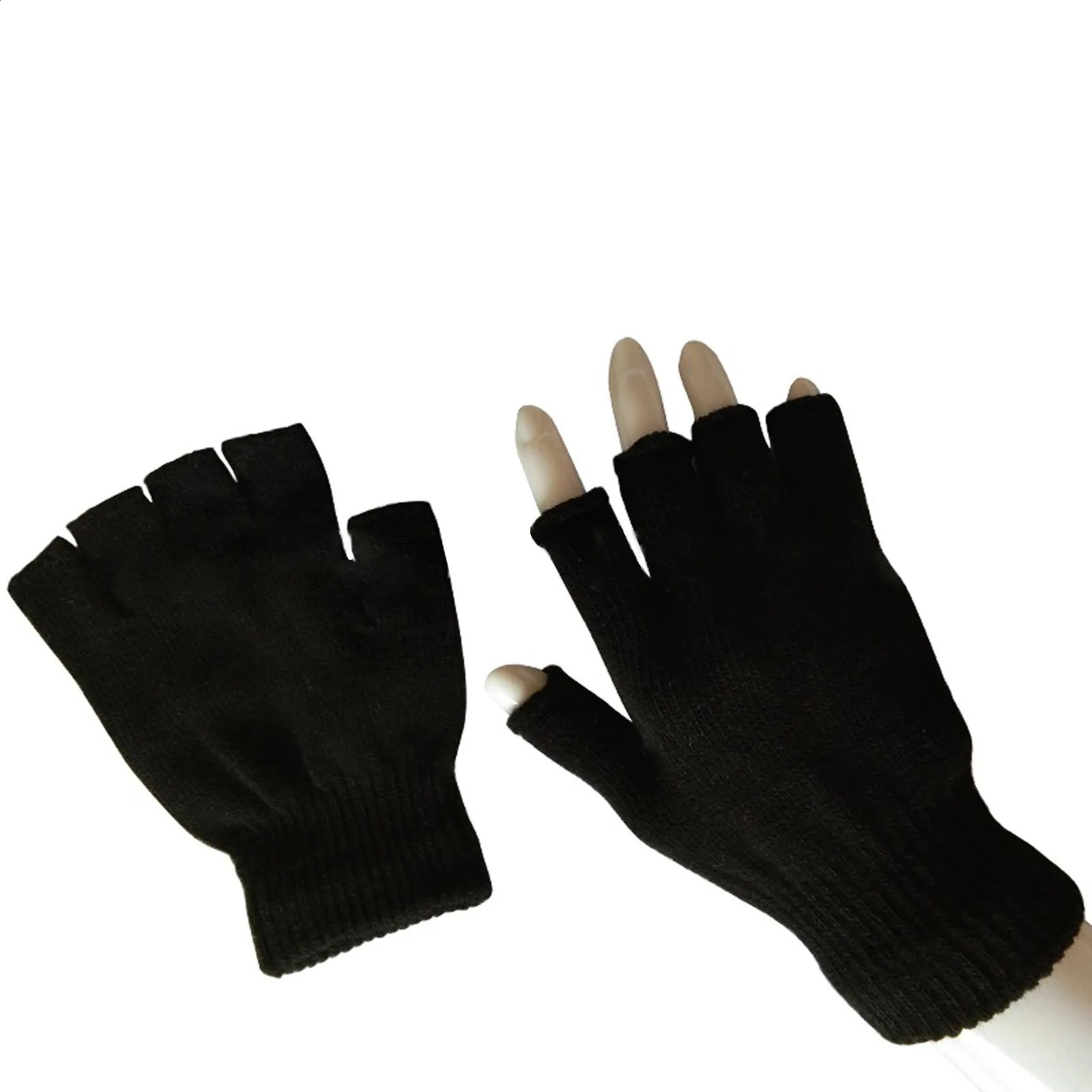 Winter Color MenS And WomenS Warm Gloves Solid HalfFinger Knitted Mitten Accessories 240906