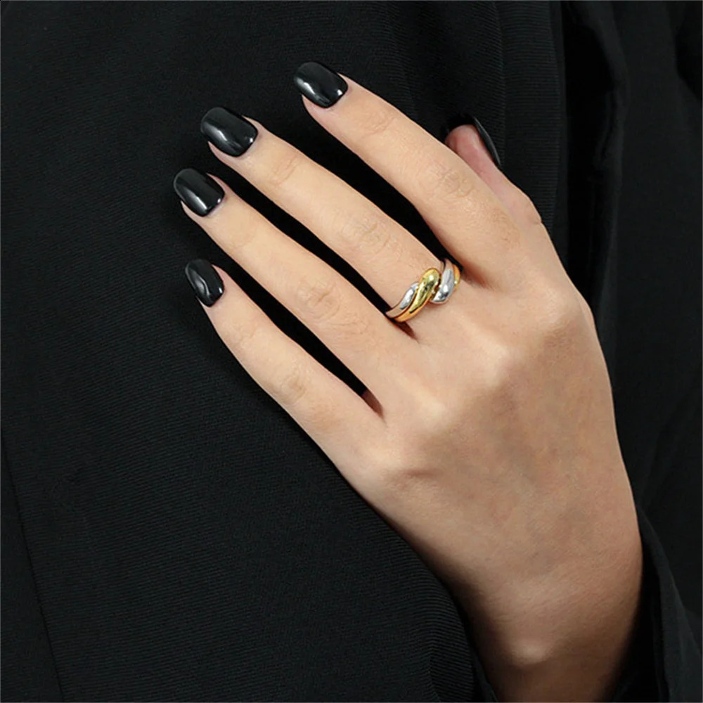 ANDYWEN 925 sterling silver gold elastic geometric irregular adjustable ring for ordinary women ious exquisite jewelry 240906