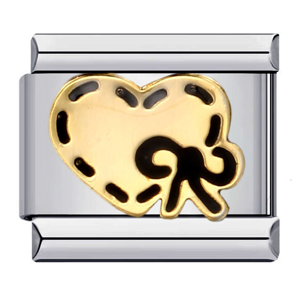 English Combination Titanium Steel Gold-Plated Drip Oil DIY Module Bracelet Italian Charm Brass Charm Links Stainless Steel Fit 9Mm Bracelet Jewelry M