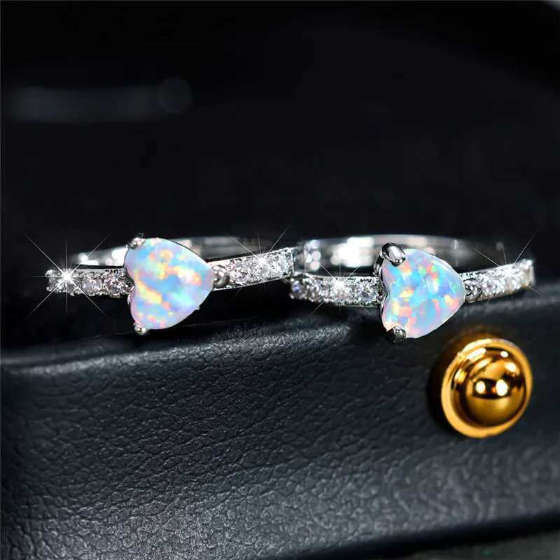 Boho Female White Fire Opal Heart Clip Earrings Vintage Wedding Jewelry For WomenX240913