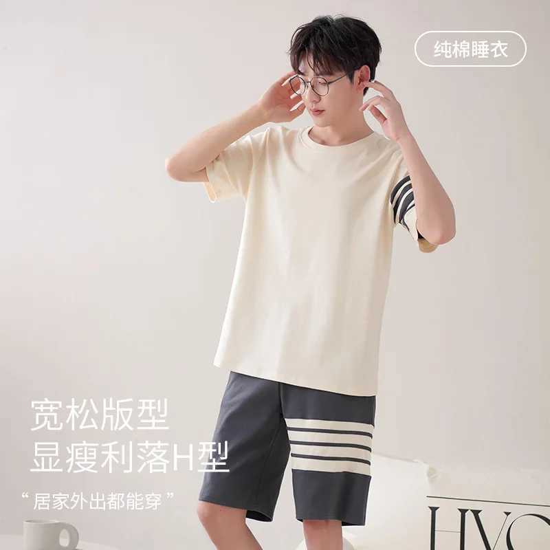 High Quality 100% Cotton Pajamas Suit Mens Summer Thin Loose Short Sleeve Loungewear Set Breathable Comfy Sleepwear Male Autumn Y240913