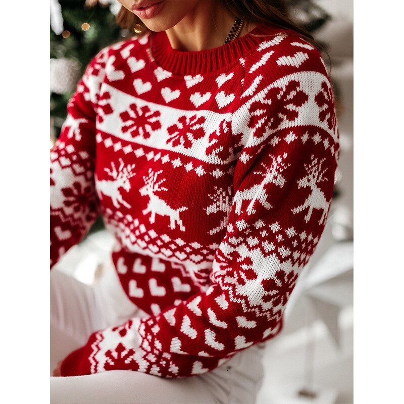 2024 Autumn/Winter New Women's Christmas Snowflake Long Sleeve Knitted Sweater