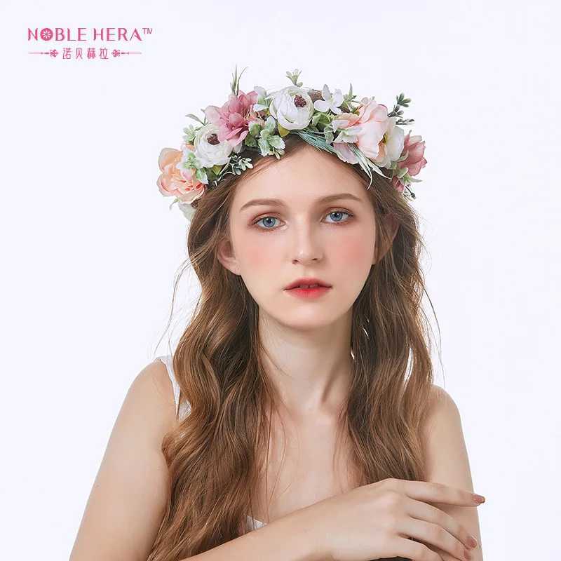 Girl Flower Wreaths Garland Crown Diadem Wedding Baroque Hairband hair flower Crown Bridal Headband Fairy Princess Hair TiarasX240913
