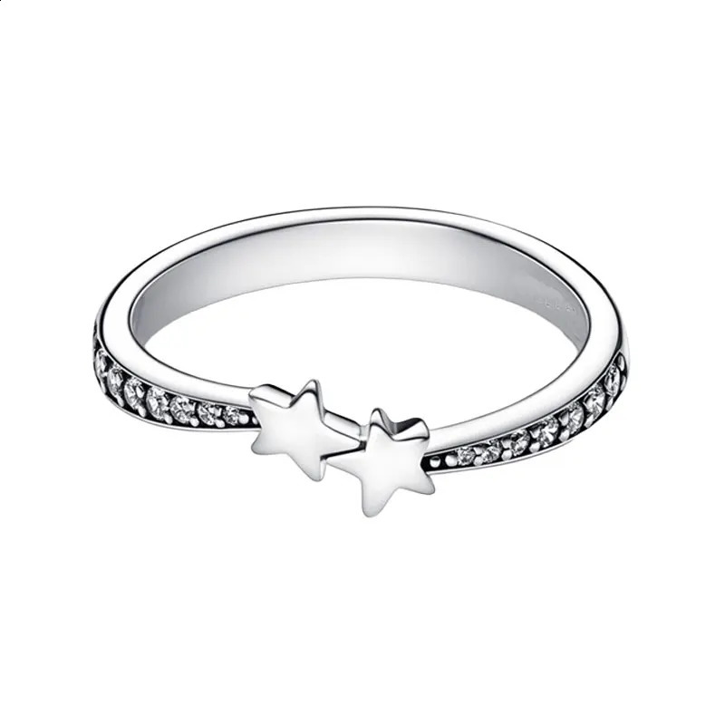 Wedding Ring Two Meteor Stacked Finger Ring Suitable for Women 925 Pure Silver Starry Night Jewelry Store Set Transparent Zircon 240905