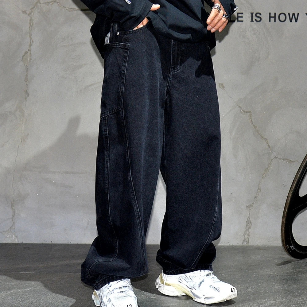 Japanese Streetwear Hip Hop Stacked Baggy Jeans For Mens Clothing High Quality Black Skateboard Jeans Denim Pants Male Trousers 240912