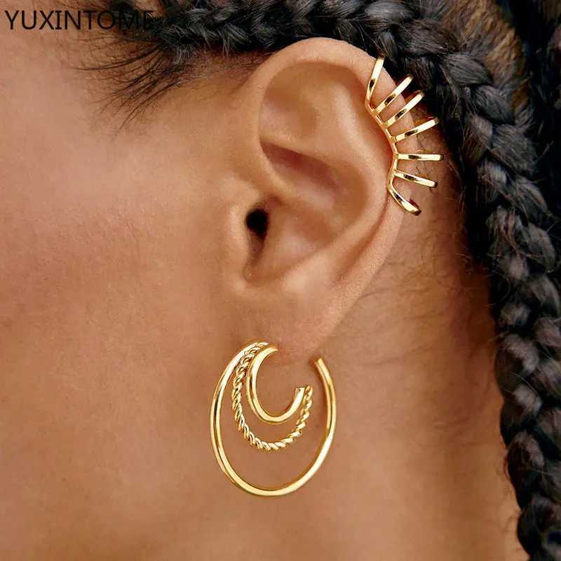 925 sterling silver ear needle multi-ring ear clips gold silver trend clip earrings for women minimalist fashion party jewelryX240913