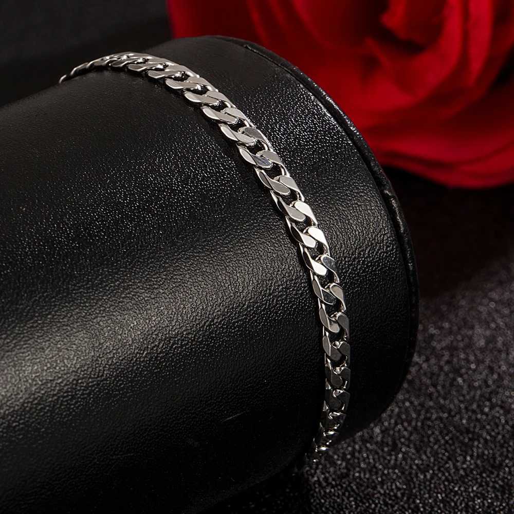 Punk Simple 925 Sterling Silver Bracelet Minimalism Link Flat Chain Bracelets Silver 3mm 4mm Bracelet Bangle Couple JewelryX240913