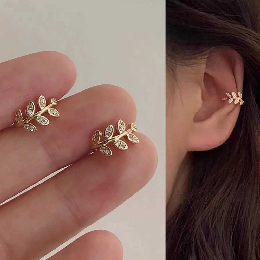 Ear Cuff Clip on Earring Sfake Piercing Gold Color Shiny Leaves Cristal Korean Fashion Luxury Designer Jewelry Accessories WomenX240913
