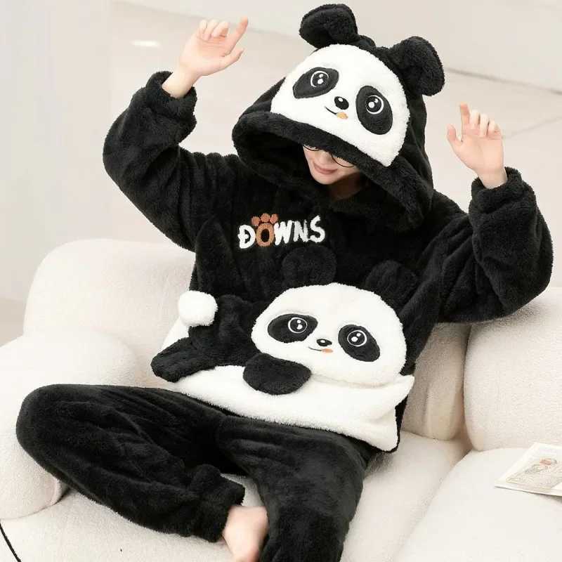 Autumn Winter Homewear Coral Fleece Men Pajamas Thick Fur Flannel Cartoon Male Loungewear Sets Plus-size Loungewear Suit Pyjamas Y240913