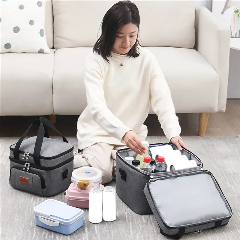 Insulated cooler lunch bag picnic car ice Bolsa Termica Loncheras Para outdoor doublelayer waterproof Oxford box 240910