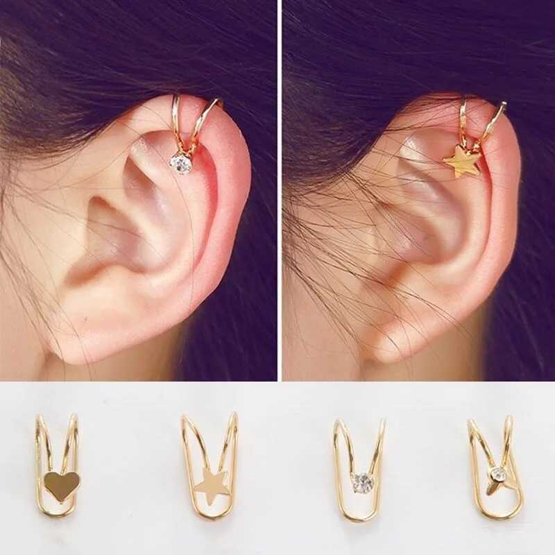 New Fashion Star Single Crystal Clip On Earrings for Women No Pierced Cartilage Ear Cuff Wrap Pendientes Party Wedding JewelryX240913