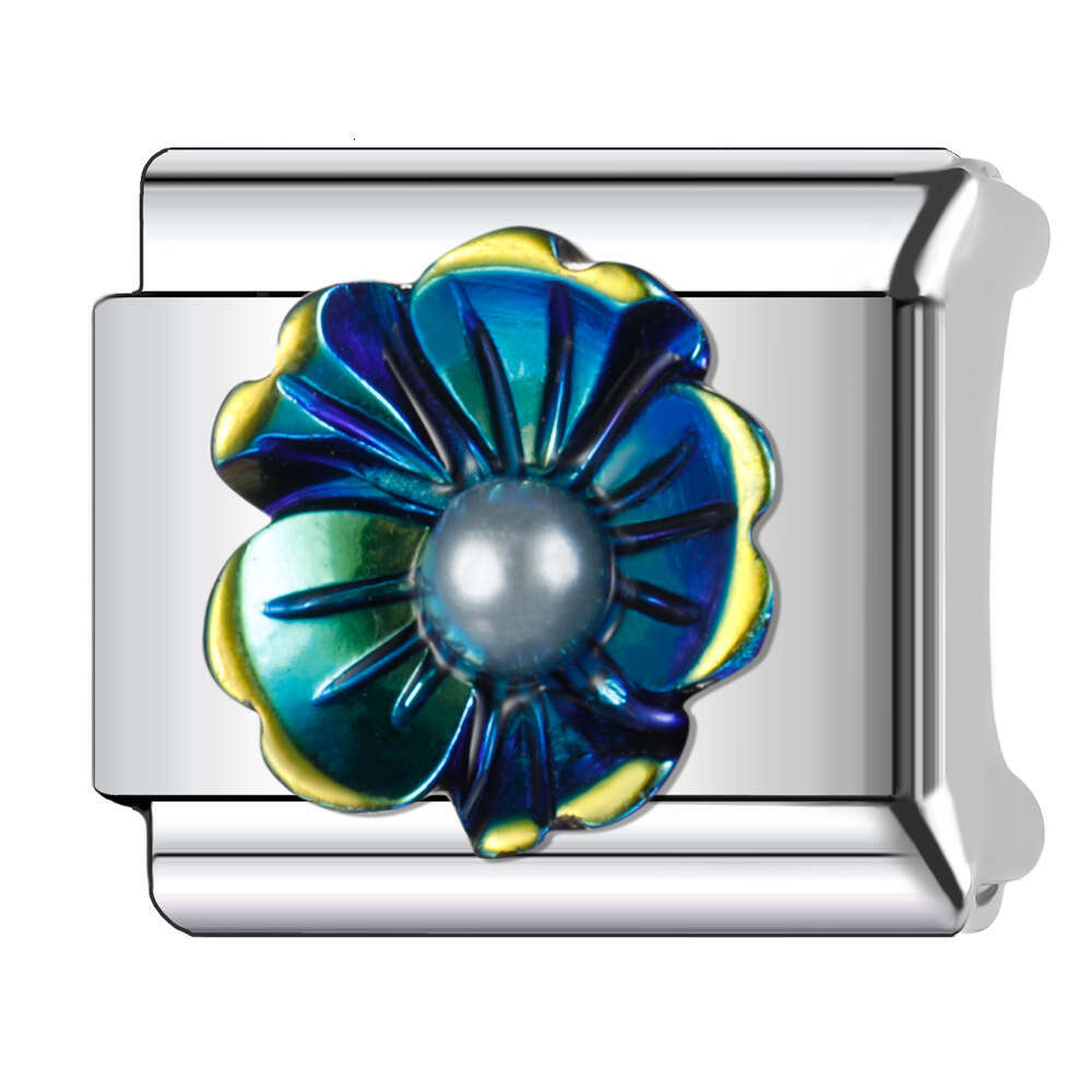 New Women's Gift Colorful Beautiful Flowers Bead Italian Charms Links Bangle Beads Fit 9mm Stainless Steel Bracelet Making DIY For Women Fashion 