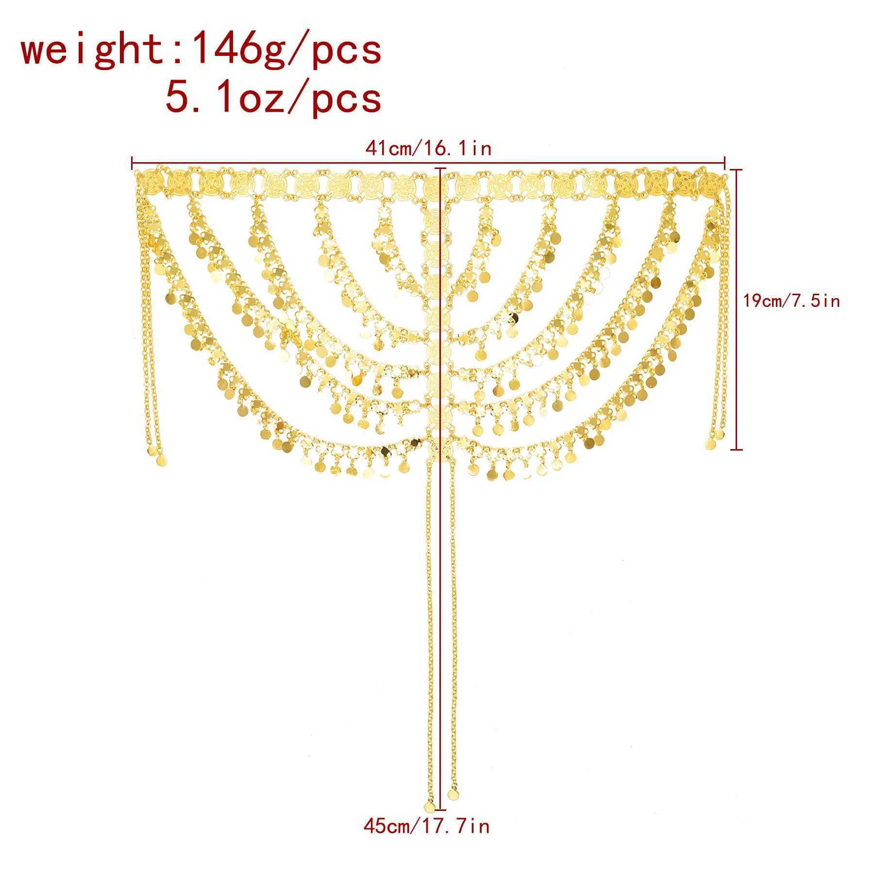 Golden Coin Sequin Moon Long Chains Tassel Hair Accessories for Women Luxury Dubai Arab Ethnic Bridal Wedding Headwear JewelryX240913