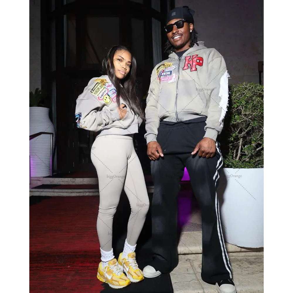 American Embroidered Oversized Hoodie Men Y2k High Street Fashion Brand Clothing Loose Retro Zipper Sweatshirt Women