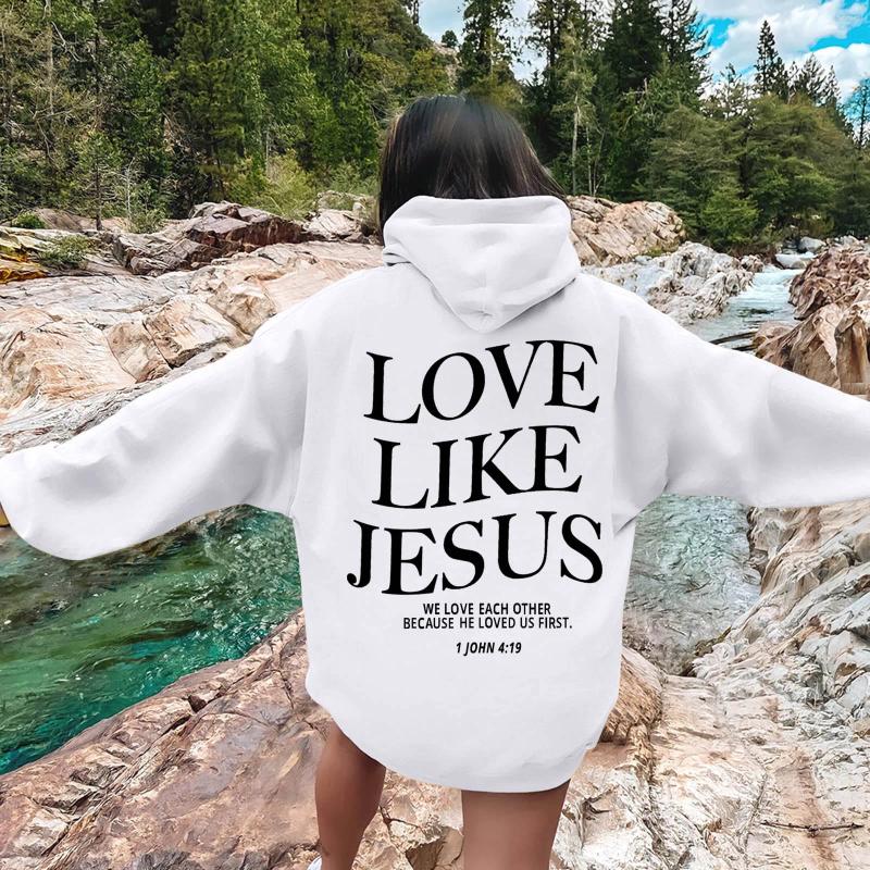Women's Hoodies Love Like Jesus Oversized Graphic Hoodie Women Hip Hop Vintage Hooded Sweatshirts Pullover Tops For Casual Aesthetic Top