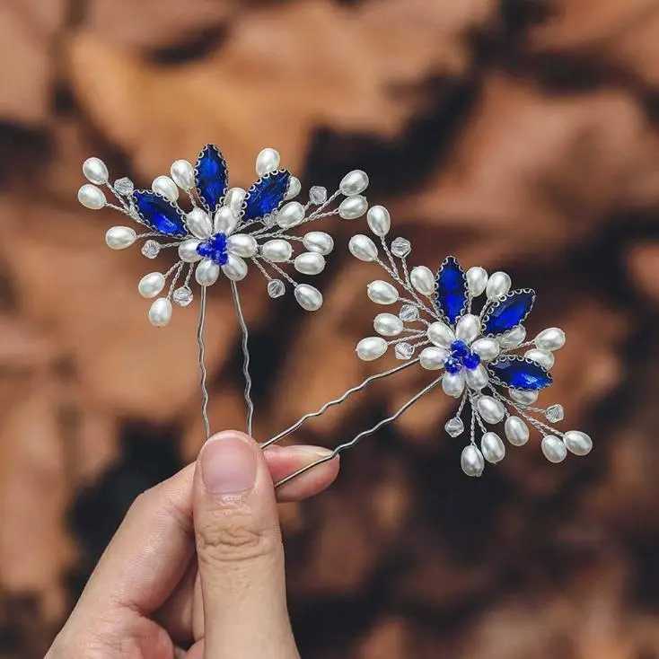 Luxury Blue Flower Hair Combs Hair Vine Headdress Bridal Wedding Hair Accessories Rhinestone Hair Jewelry Hair PinsX240913