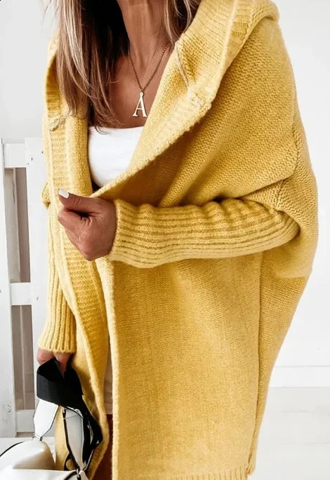Cardigan for Women Autumn Fashion Solid Color Long Sleeved Temperament Commuting Loose Knit Open Front Hooded Sweater 240904