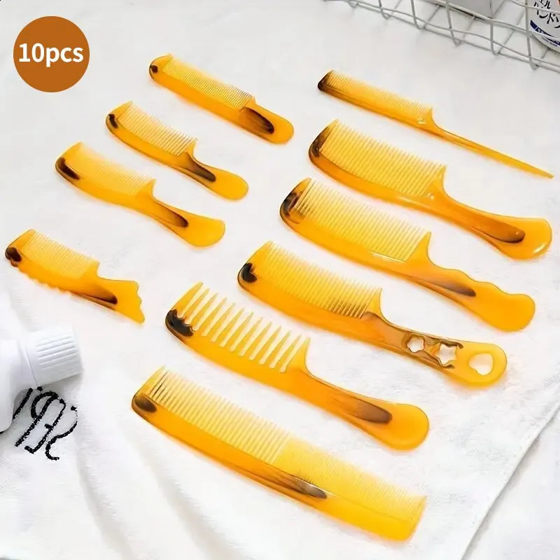 A Pack Of 10 Ox Tendon Combs Set In Yellow AntiStatic Thickened And Durable Color 240911