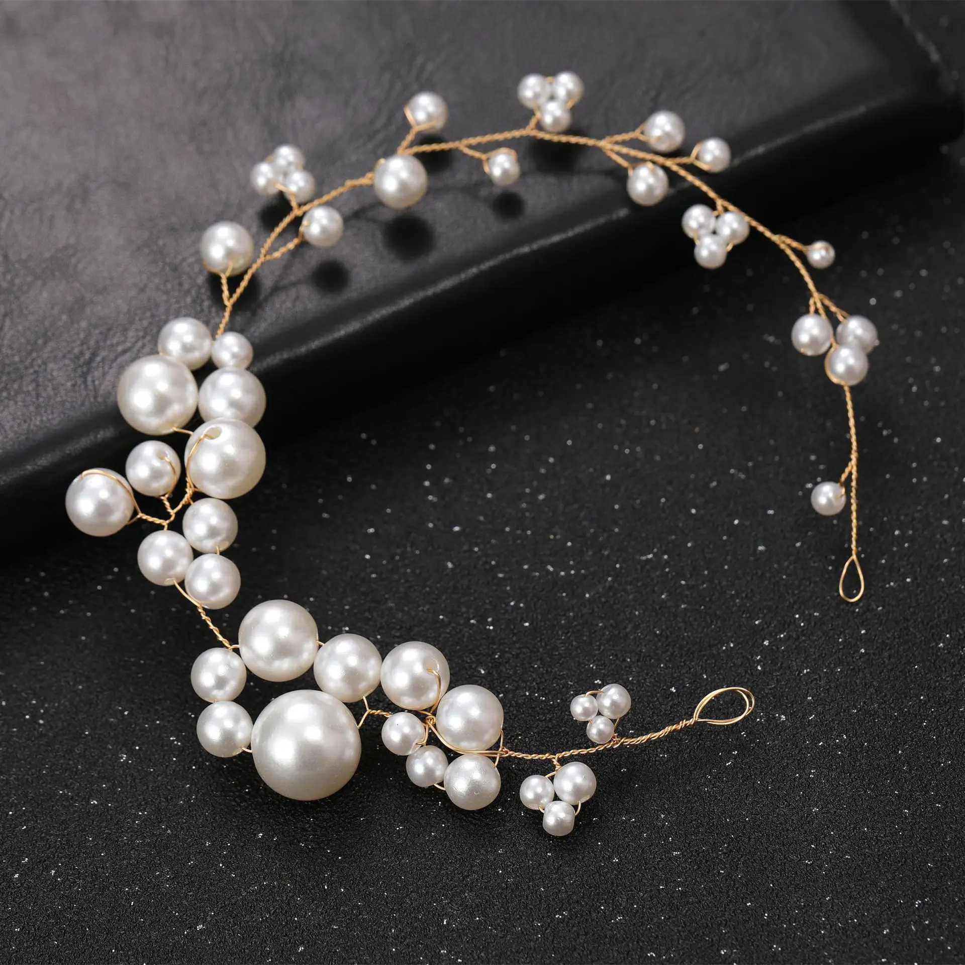 Pearl Headband Soft Chain Net Hairbands for Bride Wedding Party Hair Accessories Fashion Beaded Headdress Women Noiva JewelryX240913