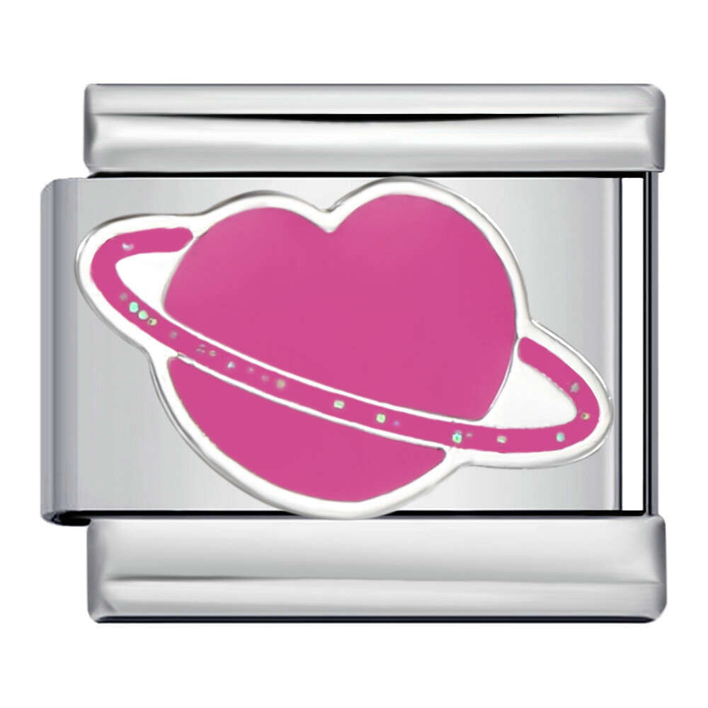 Romantic Pink Girl Heart Bead Titanium Welding Enamel DIY Bracelet Fairy Gift Italian Charm Links Stainless Steel Fit 9Mm Jewelry Making Gifts