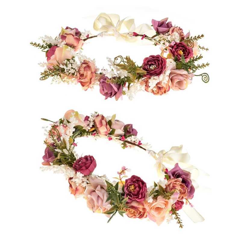Dry Flower Headband Handmade Adjustable Garland Headband Flower Crown Garland Headgear Wedding Holiday PartyX240913